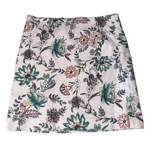 Loft Outlet Mini Skirt 6 White Floral Cotton Blend A-Line Textured 490415